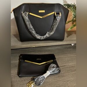 Joy+Iman Elegant Black Handbag and Clutch Set